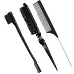 Hair Styling Edge Brush and Comb Set with Bristle Brush and Pin Tail Comb