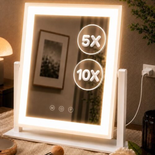 White Lighted Mirror 9 LEDs 10X Magnifier